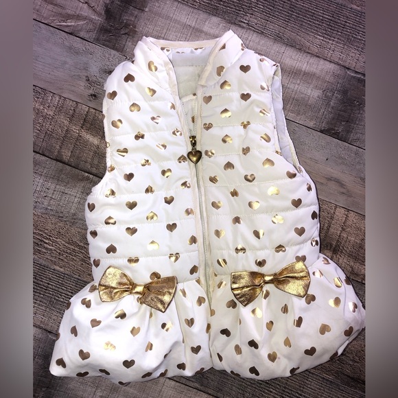 White & Gold Kids Headquarters Bubble/Puffer Peplum Winter Vest Size 3T - Picture 2 of 13
